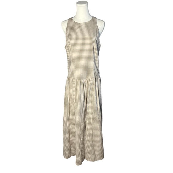 Abercrombie & Fitch Light Brown Check High Neck Drop Waist Sleeveless Midi Dress - Picture 5 of 13